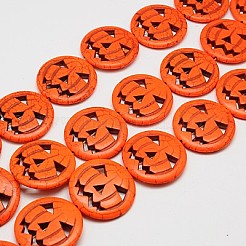 合成ターコイズビーズ連売り  染め  ハロウィンパンプキンジャック・オー・ランタンジャック・オー・ランタン  レッドオレンジ  15x3.5mm  穴：1mm  約27個/連  15.35インチ&nbsp;X-TURQ-G115-15mm-08
