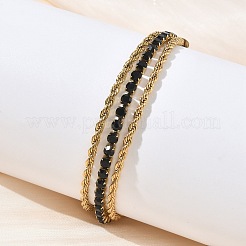 304 Stainless Steel & Rhinestone Rope Chain Double Layers Bracelets for Women&nbsp;BJEW-F540-09G