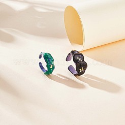 グリッター エナメル ツイスト ウェーブ オープン カフ リング  女性のための真鍮の広い分厚いリング  ブラック  usサイズ6 1/4(16.7mm)&nbsp;JR923A