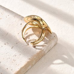 女性用304ステンレススチールオープンカフ指輪  模造パールと  18KGP本金メッキ  リング：28x29.5mm  調整可能&nbsp;STAS-Z112-13G