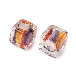 銀箔ガラスビーズ  キューブ  ゴールデンロッド  10~11.5x9.5~10.5x10~10.5mm  穴：1.2~1.6mm&nbsp;FOIL-D074-01D
