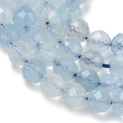 天然石アクアマリンビーズ連売り  ラウンド  多面カット  4~4.5mm  穴：0.7mm  約45~55個/連  7.68~7.87''（19.5~20センチメートル）&nbsp;G-B168-A02-4mm