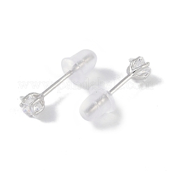 Rhodium Plated Star 999 Fine Silver Cubic Zirconia Stud Earrings for Women&nbsp;LS-EJEW-S215-21P