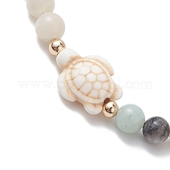 Natural Flower Amazonite &  Synthetic Turquoise Charm Anklets for Women&nbsp;AJEW-AN00616-02