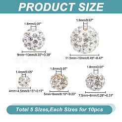 150 個 5 スタイルポリマークレイパヴェラインストーンビーズ  パヴェボールディスコビーズ  ラウンド  クリスタル  4~12mm  穴：1.4~1.8mm  30個/スタイル&nbsp;CLAY-AR0001-29