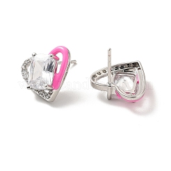 Left and Right Clear Cubic Zirconia Heart Stud Earrings with Enamel&nbsp;EJEW-C027-04P