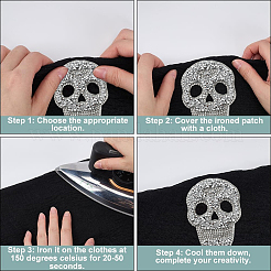 8Pcs 4 Styles Skull Hotfix Rhinestone (Hot Melt Adhesive On The Back)&nbsp;DIY-GF0014-21