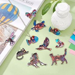 18個9スタイルプリントアロイペンダント  蝶/亀/馬/鳥/魚/猫  ミックスカラー  21~45x23~45x1~3mm  穴：2mm  2個/スタイル&nbsp;ENAM-CJ0005-30
