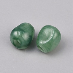 不透明なアクリルビーズ  天然石風  バレル  濃い緑  14x12.5x11mm  穴：5mm&nbsp;OACR-WH0051-011C