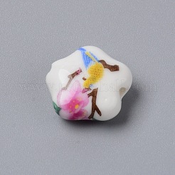 手作りプリント陶器ビーズ  5  - 花びらの花  カラフル  14x15x6.5mm  穴：2mm&nbsp;PORC-WH0007-07