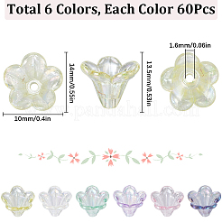 透明アクリルビーズキャップ360個（6色）  朝顔ビーズ  ABカラー  5花びら  花  ミックスカラー  10x14x13.5mm  穴：1.6mm  60個/カラー&nbsp;TACR-SC0001-24