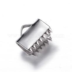 変色しにくい304ステンレススチールリボンカシメエンドパーツ  ステンレス鋼色  10x11mm  穴：3x2mm&nbsp;STAS-P090-04