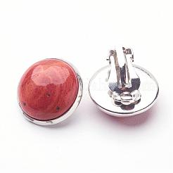 ナチュラルレッドジャスパーブラスクリップインイヤリング  フラットラウンド  プラチナ  14~15x12~13mm&nbsp;EJEW-A051-A011