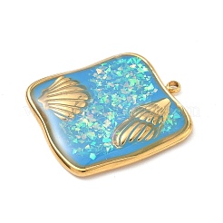 304 Stainless Steel Epoxy Resin with Natural Shell and Sequins Inside Pendants&nbsp;STAS-L026-17G-D03