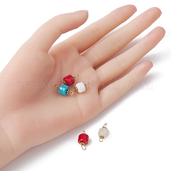 天然混合宝石コネクタ チャーム  金メッキ真鍮ダブルループ付きコラムリンク  17x8mm  穴：1.8mm＆3.5mm&nbsp;PALLOY-YW0001-47