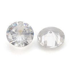 キュービックジルコニア尖底ペンダント  多面カット  フラットラウンド  透明  6mm  穴：1mm&nbsp;X-ZIRC-N037-6mm-01