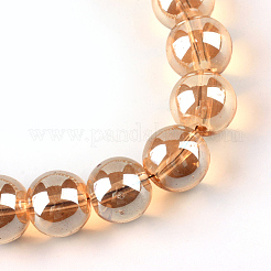 電気メッキガラスビーズセット  虹メッキ  ラウンド  砂茶色  4x4.5mm  穴：1mm  約200個/連  30.7インチ&nbsp;EGLA-Q062-4mm-A12