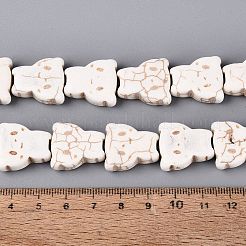 合成ターコイズビーズ連売り  猫の形  フローラルホワイト  19.5~20.5x18~18.5x7.5~8mm  穴：1~1.2mm  約19個/連  14.96インチ（38cm）&nbsp;G-N364-11A-01