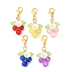 丸いガラスのペンダント装飾  樹脂の花のチャームとロブスタークロウ留め具付き  ミックスカラー  35.5mm&nbsp;HJEW-JM04213