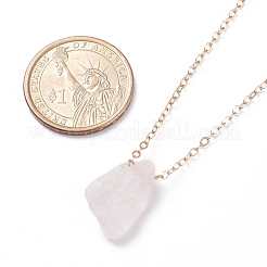 Irregular Raw Natural Rose Quartz Pendant Necklace with Brass Chain&nbsp;NJEW-JN03832-01