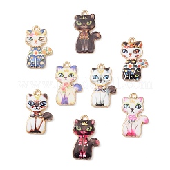 40 個 8 スタイルラックメッキ合金ペンダント  印刷  鉛フリー＆カドミウムフリー＆ニッケルフリー  猫のチャーム  ライトゴールド  ミックスカラー  23x14x2mm  穴：1.6mm  5個/スタイル&nbsp;ENAM-CJ0004-89