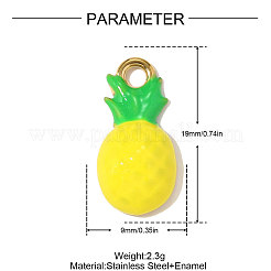 304ステンレススチールエナメルペンダント  パイナップルチャーム  イオンプレーティング（ip）  18KGP本金メッキ  きいろ  19x9mm&nbsp;STAS-OY010-22G
