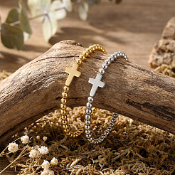 2Pcs Brass & 304 Stainless Steel Beads Stretch Bracelets Set&nbsp;EI7625-1