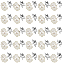 ABSイミテーションパールブローチ30個  鉄パーツ  ラウンド  ホワイト  15x12mm&nbsp;JEWB-GF0011-53C