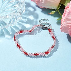 ガラスシード編み込みビーズブレスレット  女性用304ステンレススチールブレスレット  ステンレス鋼色  7-1/8インチ（18cm）&nbsp;BJEW-MZ00057