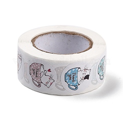 サンキューステッカーロール  フラットラウンドい粘着紙ステッカー  ギフトパッケージ用  猫の模様  2.5x0.01cm  500PCS /ロール&nbsp;DIY-K043-01