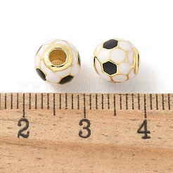 真鍮製エナメルビーズ  ラックめっき  カドミウムフリー＆鉛フリー  長持ちメッキ  18KGP本金メッキ  ラウンド  サッカー  7.5mm  穴：2mm&nbsp;KK-P294-37G-01