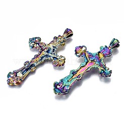合金ビッグサイズペンダントトップ  カドミウムフリー＆鉛フリー  宗教  十字架とイエス  虹色  58.5x32x6mm  穴：5x2.5mm&nbsp;PALLOY-N156-015-RS