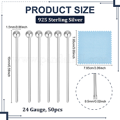 50Pcs 925 Sterling Silver Ball Head Pins&nbsp;STER-BC0003-76A