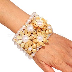 女性用フラワー合金＆ABSプラスチックパールバングル  ゴールドカラー  内径：2-3/8インチ（6cm）&nbsp;FS-WG764D9-01