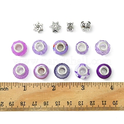 DIY チベット スタイル 合金 & 樹脂 ヨーロッパ ビーズ 作成 ファインディング キット  紫色のメディア  6.5~10.5x8~13.5x6~13.5mm  穴：4~5mm  45個/セット&nbsp;DIY-FS0006-78D