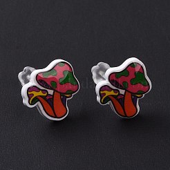 女性のためのプラピン付きアクリル漫画キノコのスタッドピアス  カラフル  12.5x12mm  ピン：0.9mm&nbsp;EJEW-F293-03B