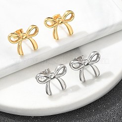 PVD真空メッキ304ステンレススチールスタッドピアス  蝶結び  本金メッキ&ステンレススチールカラー  12.5x16mm&nbsp;EJEW-C099-18GP
