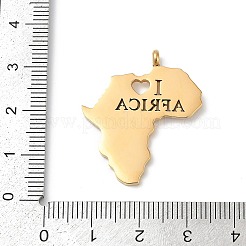 304ステンレスペンダント  ゴールドカラー  アフリカ大好きという言葉  マップ  30x26x4mm  穴：2.5mm&nbsp;STAS-Z120-01A-G