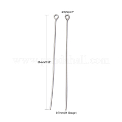 変色しにくい304ステンレススチール製アイピン  ステンレス鋼色  65x0.7mm  穴：2mm&nbsp;X-STAS-R045-65mm