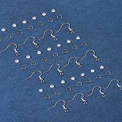 60個の真鍮ピアスフック  304ステンレススチールオープン丸カン60個とプラスチックイヤーナット60個付き  プラチナ  4~19x4~18x0.6~4mm  穴：1~2mm&nbsp;DIY-FS0007-60P