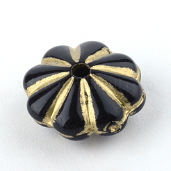 花メッキアクリルビーズ  ゴールドライン入り  ブラック  10x5mm  穴：1mm&nbsp;X-PACR-Q102-67B