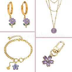 40本10スタイルアロイエナメルペンダント  ゴールドカラー  花のチャーム  ライラック  12.5~23.5x10~18.5x1.5~3mm  穴：1.4~2mm  4個/スタイル&nbsp;ENAM-CJ0005-70