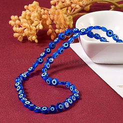 Handmade Evil Eye Lampwork Flat Round Beads Strands&nbsp;LAMP-SZ0001-01B