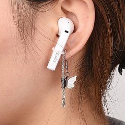 ワイヤレスイヤホン用変色防止紛失防止イヤリング  女性用ハンギングチェーン付きバタフライダングルピアス  ステンレス鋼色  98mm  ピン：0.7mm&nbsp;EJEW-JE04783