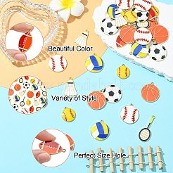 40個 8スタイル スポーツボール 合金エナメルペンダント  ゴールドカラー  混合図形  21~38x15~25x1.5~3mm  穴：1.6~2mm  5個/スタイル&nbsp;ENAM-CJ0006-82
