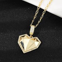 Brass Micro Pave Clear Cubic Zirconia Heart Pendant Necklaces&nbsp;NJEW-Q040-01G