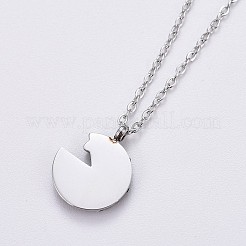 (ジュエリーパーティー工場セール)304ステンレススチールアズキチェーンペンダントネックレス  ポリマークレイラインストーンとカニカン付き  フラットラウンド  ステンレス鋼色  18.3インチ（46.5cm） '1mm&nbsp;NJEW-F267-21P