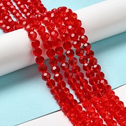 透明ガラスビーズ  ファセット（32ファセット）  ラウンド  レッド  8mm  穴：1mm  約65~67個/連  49~50cm&nbsp;EGLA-A035-T8mm-D01