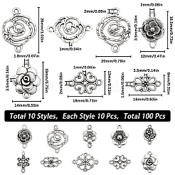 100Pcs 10 Styles Tibetan Style Alloy Connector Charms&nbsp;FIND-SC0008-18