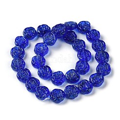 手作りの金砂ランプワーク ビーズ 連  ローズ  ミディアムブルー  15~16x16.5~17x7.5~8mm  穴：1.6mm  約30個/連  18.11''（46センチメートル）&nbsp;LAMP-Z007-06F